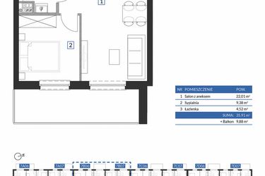 Rzut - Mieszkanie na sprzedaż 2 pokoje o powierzchni 35,91 m² - numer 7B05 w Osiedle Krzeptów VII