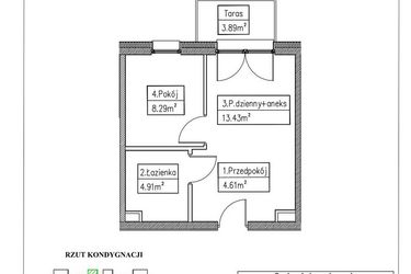 Rzut - Mieszkanie na sprzedaż 2 pokoje o powierzchni 31,24 m² - numer 4 w Działkowa 68