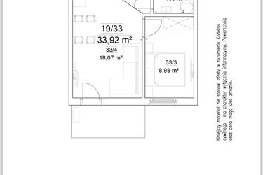 Rzut - Mieszkanie na sprzedaż 2 pokoje o powierzchni 33,92 m² - numer 19/33 w Osiedle Versus etap II