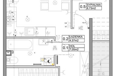 Rzut - Mieszkanie na sprzedaż 3 pokoje o powierzchni 48,03 m² - numer 15 w Manufaktura Marki 2