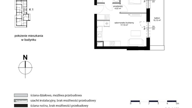 Rzut - Mieszkanie na sprzedaż 2 pokoje o powierzchni 33,64 m² - numer M40 w Kwarcowe Wzgórze