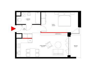 Rzut - Mieszkanie na sprzedaż 2 pokoje o powierzchni 48,61 m² - numer E.6.5 w INSPIRE ETAP IV – bud. E