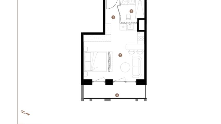 Rzut - Mieszkanie na sprzedaż 1 pokój o powierzchni 29,96 m² - numer A2.2.13 w Apartamenty Grundmanna