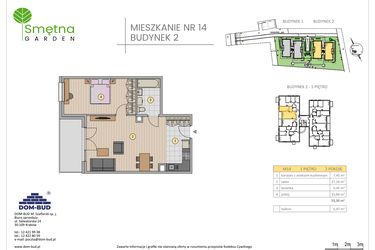Rzut - Mieszkanie na sprzedaż 2 pokoje o powierzchni 55,5 m² - numer 14 w Smętna Garden