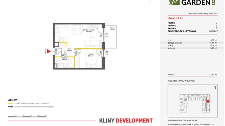 Rzut - Mieszkanie na sprzedaż 2 pokoje o powierzchni 34,33 m² - numer 84 w Nova Viva Garden 8