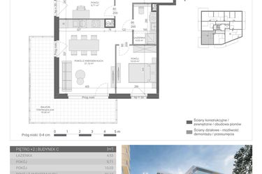 Rzut - Mieszkanie na sprzedaż 3 pokoje o powierzchni 55,09 m² - numer 20 w Unikat Apartamenty C
