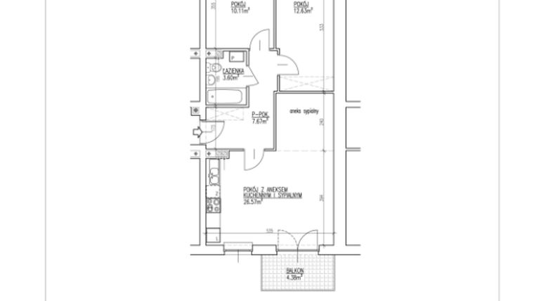 Rzut - Mieszkanie na sprzedaż 3 pokoje o powierzchni 60,58 m² - numer 6 w Północna 26