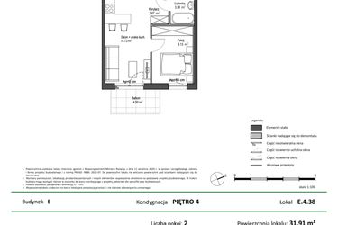 Rzut - Mieszkanie na sprzedaż 2 pokoje o powierzchni 31,91 m² - numer E.4.38 w Nowy Świat Ostoja etap II - EFG
