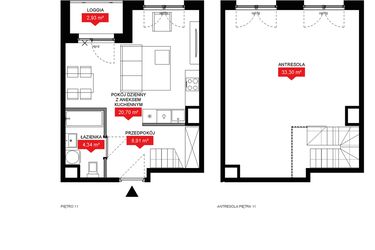 Rzut - Mieszkanie na sprzedaż 1 pokój o powierzchni 67 m² - numer A2 356 w 29L