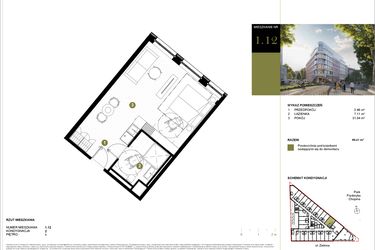 Rzut - Mieszkanie na sprzedaż 1 pokój o powierzchni 40,61 m² - numer 112 w Y3 Signature Hotel