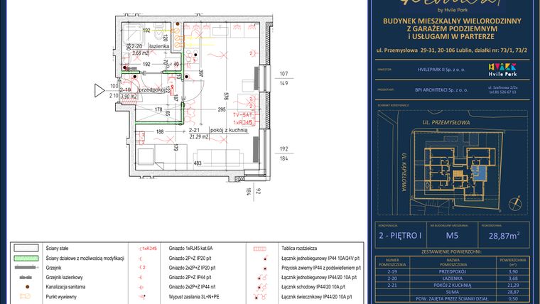 Rzut - Mieszkanie na sprzedaż 1 pokój o powierzchni 28,87 m² - numer 5 w Revita 21 by Hvile Park