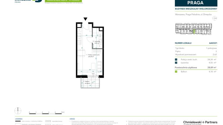 Rzut - Mieszkanie na sprzedaż 1 pokój o powierzchni 28,89 m² - numer AA0321 w Neo Praga