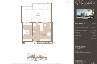 Rzut - Mieszkanie na sprzedaż 2 pokoje o powierzchni 46,83 m² - numer M-4 w Kameralne