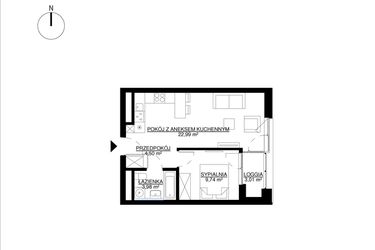 Rzut - Mieszkanie na sprzedaż 2 pokoje o powierzchni 41,21 m² - numer M22 w KrakoVska etap 2