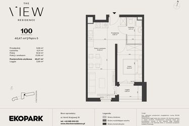 Rzut - Mieszkanie na sprzedaż 2 pokoje o powierzchni 40,47 m² - numer 100 w The View