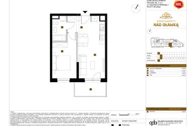 Rzut - Mieszkanie na sprzedaż 2 pokoje o powierzchni 38,42 m² - numer 61 w Apartamenty nad Oławką