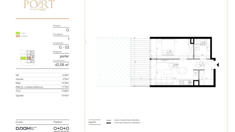 Rzut - Mieszkanie na sprzedaż 2 pokoje o powierzchni 42,08 m² - numer G_3 w Warmiński Port etap V