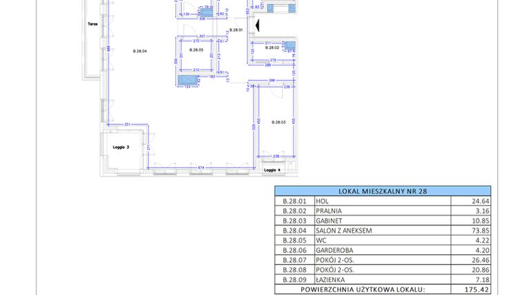 Rzut - Mieszkanie na sprzedaż 2 pokoje o powierzchni 175,42 m² - numer B.28 w Gaja Park