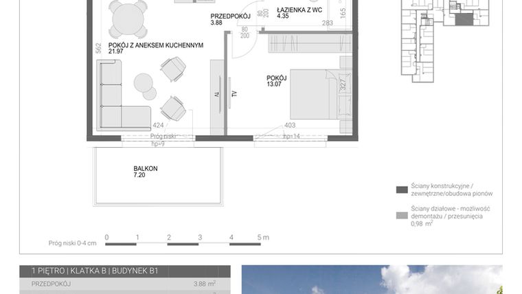 Rzut - Mieszkanie na sprzedaż 2 pokoje o powierzchni 43,27 m² - numer M47 w Modern House II