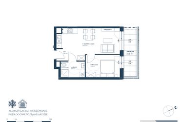 Rzut - Mieszkanie na sprzedaż 2 pokoje o powierzchni 38,28 m² - numer 16.A2 w Nadmorska Darłowo