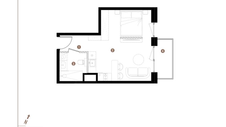 Rzut - Mieszkanie na sprzedaż 1 pokój o powierzchni 31,29 m² - numer A2.3.08 w Apartamenty Grundmanna