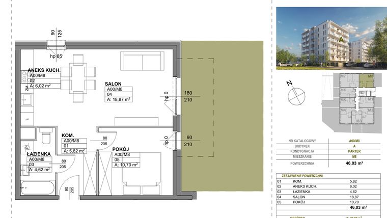 Rzut - Mieszkanie na sprzedaż 2 pokoje o powierzchni 46,03 m² - numer A00_M8 w Wierzbowy Park