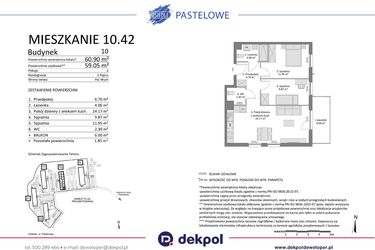 Rzut - Mieszkanie na sprzedaż 3 pokoje o powierzchni 59,05 m² - numer 10.42 w Osiedle Pastelowe etap IV