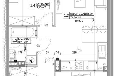 Rzut - Mieszkanie na sprzedaż 3 pokoje o powierzchni 56,89 m² - numer 69B w Osiedle Młodych etap VII