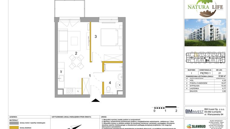 Rzut - Mieszkanie na sprzedaż 2 pokoje o powierzchni 37,69 m² - numer I.21 w Osiedle Natura Life budynki GHI