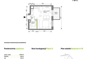 Rzut - Mieszkanie na sprzedaż 1 pokój o powierzchni 26,71 m² - numer 18/108 w Trzcinowa Vita