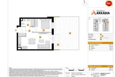 Rzut - Mieszkanie na sprzedaż 2 pokoje o powierzchni 38,11 m² - numer B1.50 w Osiedle Arkadia etap 2