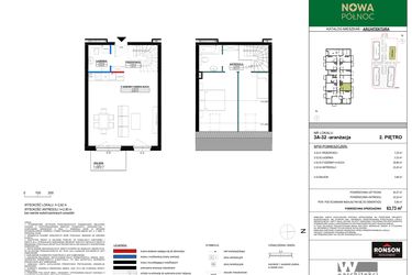 Rzut - Mieszkanie na sprzedaż 3 pokoje o powierzchni 40,42 m² - numer 3A_32 w Nowa Północ etap 2