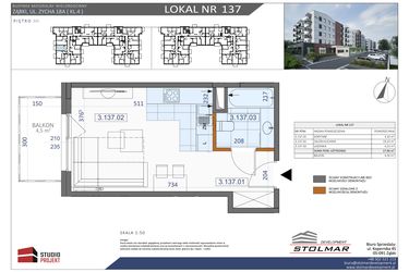 Rzut - Mieszkanie na sprzedaż 1 pokój o powierzchni 27,46 m² - numer 137 w Osiedle Zycha