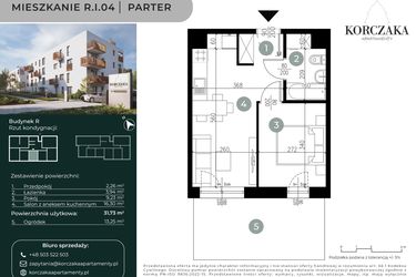 Rzut - Mieszkanie na sprzedaż 2 pokoje o powierzchni 31,73 m² - numer R.I.04 w Korczaka Apartamenty