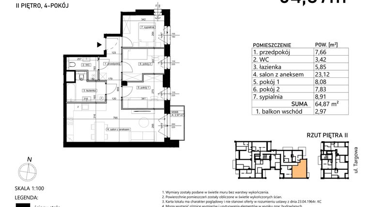 Rzut - Mieszkanie na sprzedaż 4 pokoje o powierzchni 64,87 m² - numer M36 w Finezja