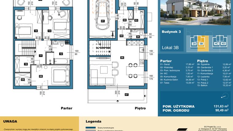 Rzut - Dom na sprzedaż 4 pokoje o powierzchni 131,63 m² - numer 3B w Osiedle Konarzyce etap II