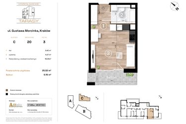 Rzut - Mieszkanie na sprzedaż 1 pokój o powierzchni 25,52 m² - numer C20 w Krzesławickie Tarasy