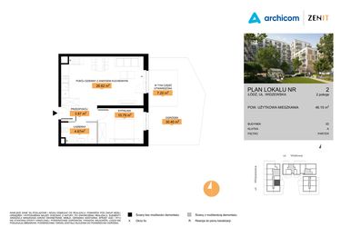Rzut - Mieszkanie na sprzedaż 2 pokoje o powierzchni 46,15 m² - numer 3D.2 w Zenit III