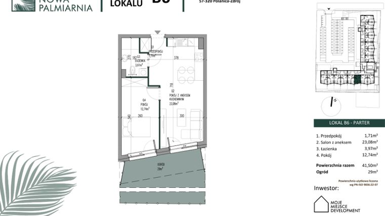 Rzut - Mieszkanie na sprzedaż 2 pokoje o powierzchni 41,5 m² - numer B06 w Nowa Palmiarnia