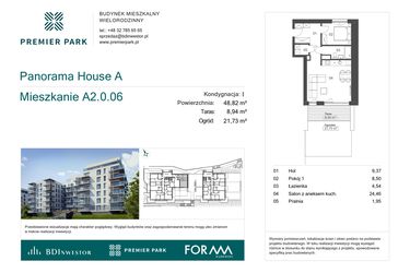 Rzut - Mieszkanie na sprzedaż 2 pokoje o powierzchni 48,82 m² - numer A2.0.06 w Premier Park II
