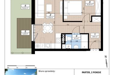 Rzut - Mieszkanie na sprzedaż 2 pokoje o powierzchni 39,44 m² - numer D/0/4 w Limone
