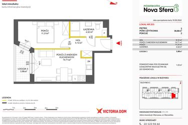 Rzut - Mieszkanie na sprzedaż 2 pokoje o powierzchni 36,68 m² - numer 203 w Miasteczko Nova Sfera 3