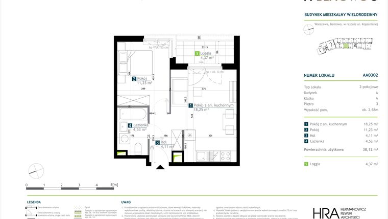 Rzut - Mieszkanie na sprzedaż 2 pokoje o powierzchni 38,12 m² - numer AA0302 w M Bemowo