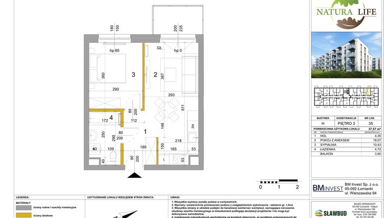 Rzut - Mieszkanie na sprzedaż 2 pokoje o powierzchni 37,46 m² - numer H.35 w Osiedle Natura Life budynki GHI
