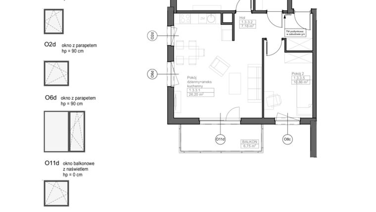 Rzut - Mieszkanie na sprzedaż 3 pokoje o powierzchni 61,37 m² - numer C.1.3.3 w Optima VII