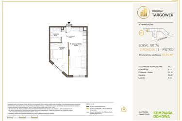Rzut - Mieszkanie na sprzedaż 2 pokoje o powierzchni 41,85 m² - numer 76 w Markowy Targówek