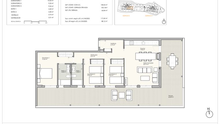 Rzut - Mieszkanie na sprzedaż 3 pokoje o powierzchni 108,03 m² - numer 512C w Camarate Hills II