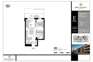 Rzut - Mieszkanie na sprzedaż 2 pokoje o powierzchni 41,29 m² - numer E.124 w Belzacka Park etap III