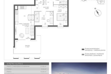 Rzut - Mieszkanie na sprzedaż 3 pokoje o powierzchni 56,88 m² - numer M41 w Apartamenty Przystań bud. F