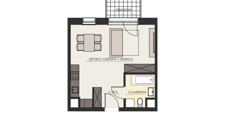 Rzut - Mieszkanie na sprzedaż 1 pokój o powierzchni 32,17 m² - numer 69 w Osiedle Platinum III